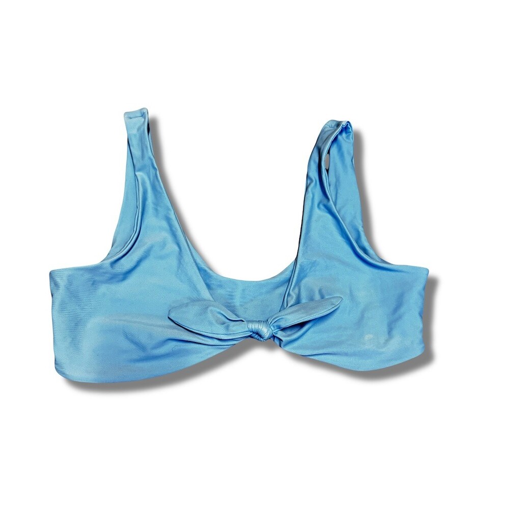 Fashion Nova Bikini Top Womens 1X Light Blue Solid Bralette Front Tie